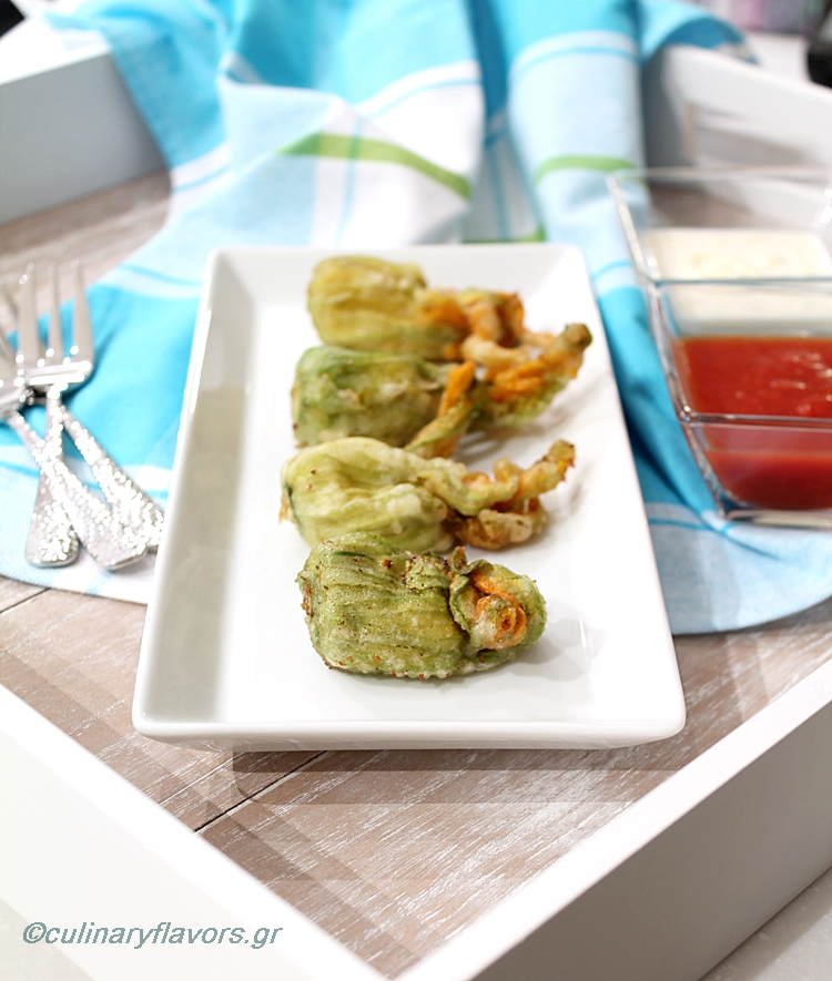 Zucchini Blossoms with Three Cheeses and Mint